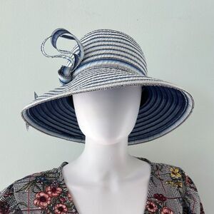 NWT Vintage Frank Olive By Gabriel Amar Blue White Kentucky Derby Picture Hat